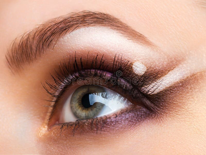 Closeup of womanish eye with glamorous makeup royalty free stock photo