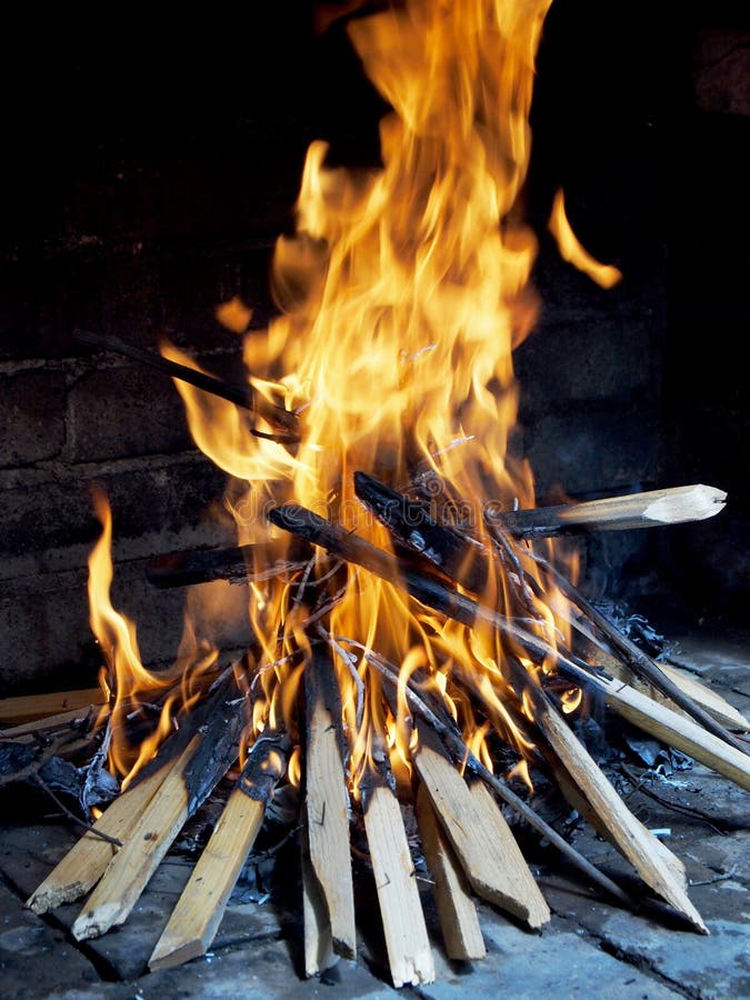 Closeup of wood fire for barbecue