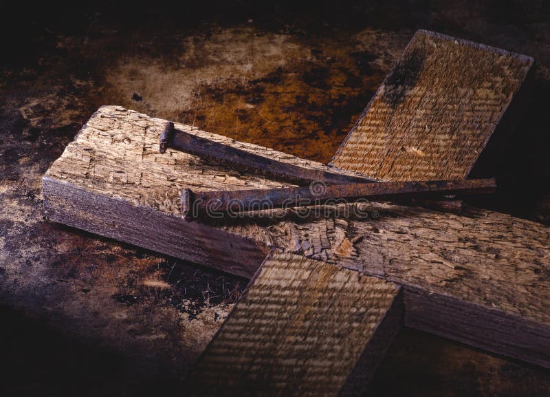 Closeup of a Wooden Cross and Nails