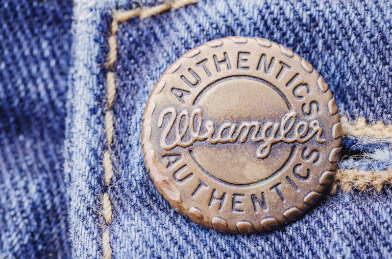 Closeup of Wrangler Button on Blue Jeans. Editorial Stock Photo - Image of  design, commercial: 161112818