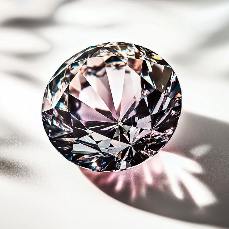 Closeup étonnant d'un diamant étincelant présentant sa coupe brillante et ses reflets éblouissants sur une surface douce photos stock