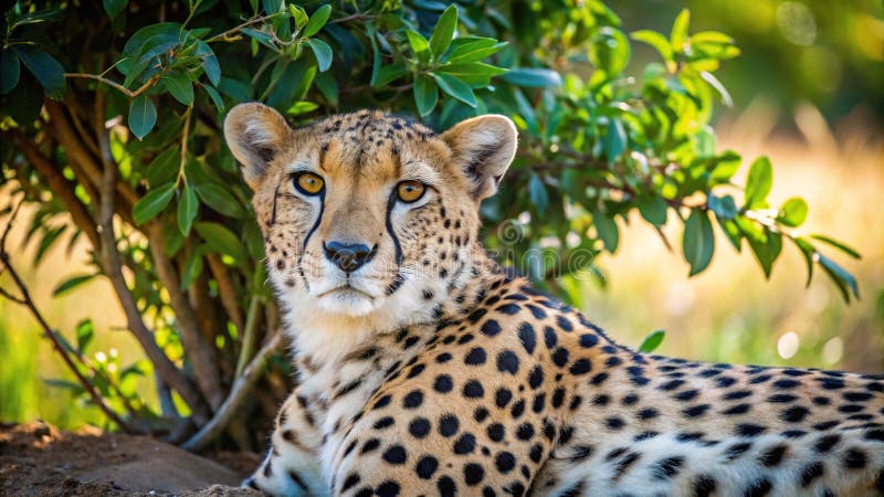 CloseUp матери Cheetah Resting в тени генеративный ИИ стоковое изображение
