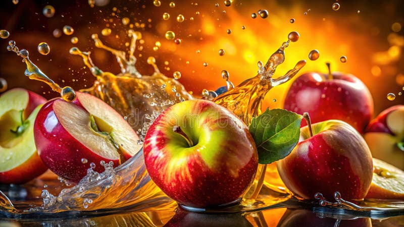 CloseUp Празднование сочного Apple Slices A обновление здорового закуски или пить вариант упакован с витаминами и бесплатная иллюстрация
