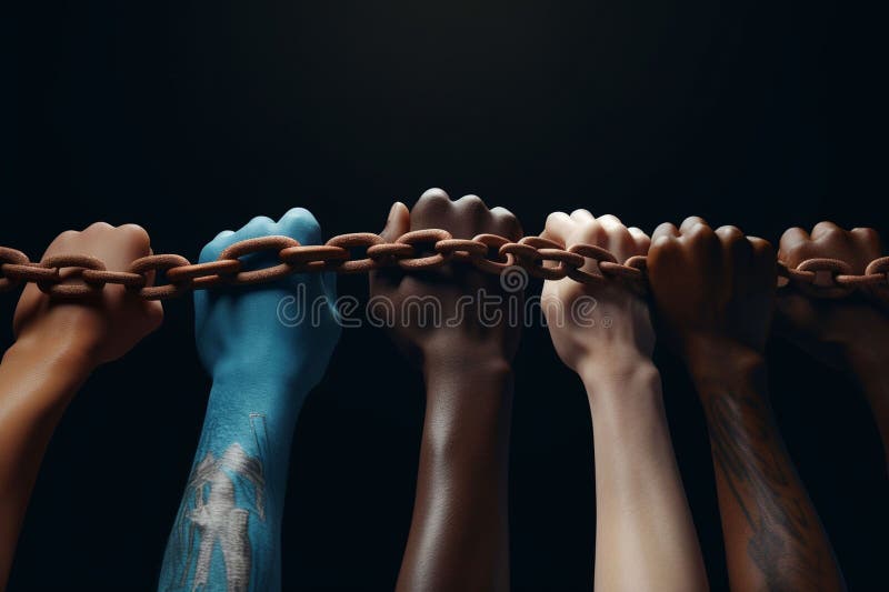 Closeups of Diverse Hands Forming a Chain Stock Illustration