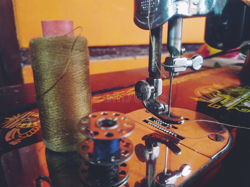 Cloth and Thread Sewing Machine Closeup Stock Image Image of fabric, black 242524831