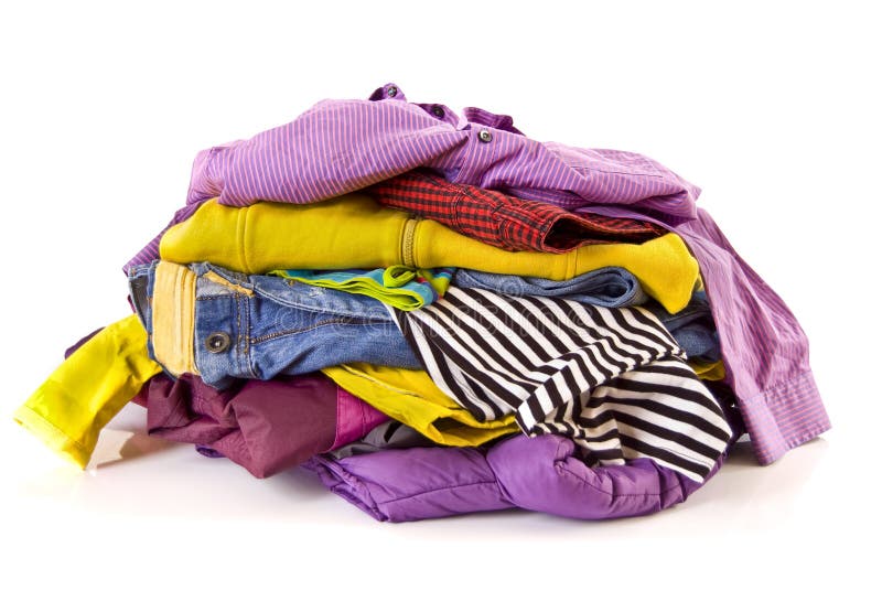 Heap of clothes on white background.