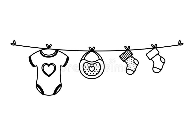 Clothes Baby Hanging in Wire Stock Vector - Illustration of flat ...