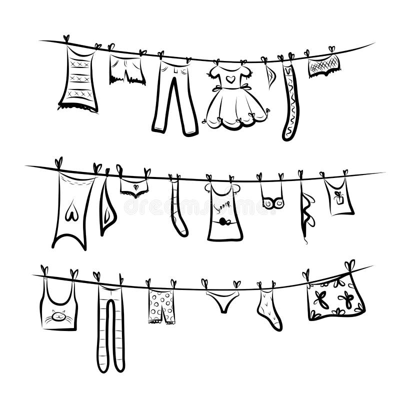 Clothes On The Clothesline. Sketch For Your Design Stock Vector - Image