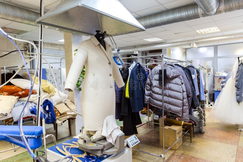 Clothes after Dry Cleaning in the Laundry Stock Image Image of public