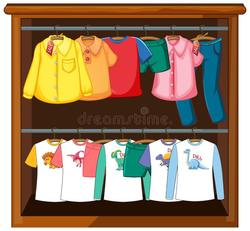 Clothes Hanging In Wardrobe On White Background Stock Vector ...