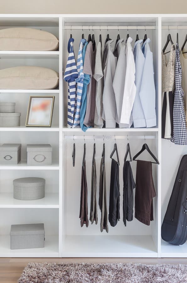 Clothes Hanging in White Wardrobe Stock Photo Image of shirt, variety