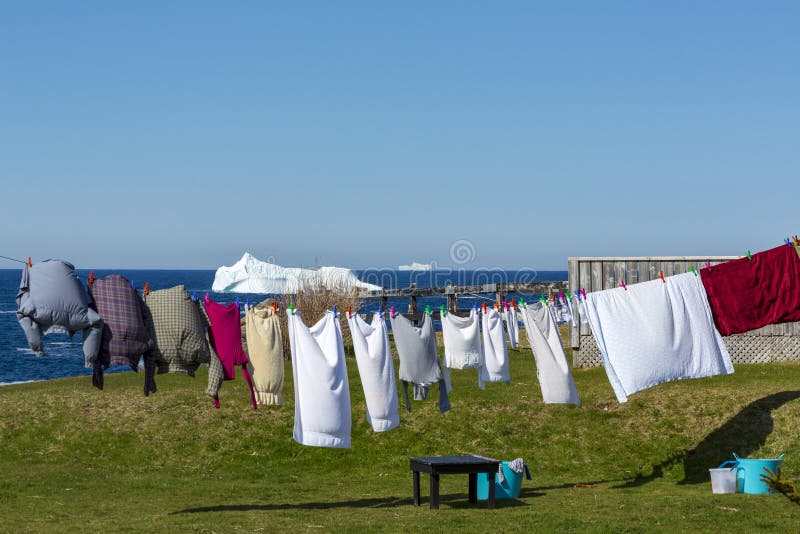 Clothes on the line with an iceberg