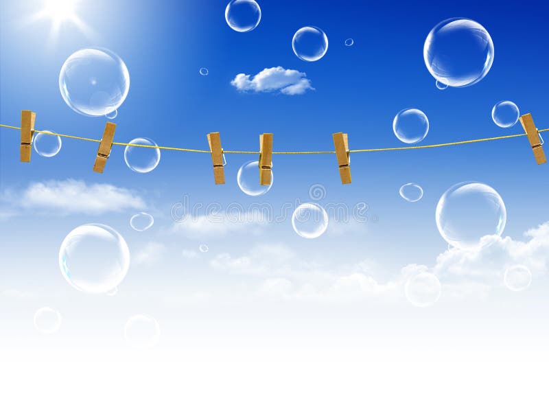 Clothes-line and pegs on blue sky background