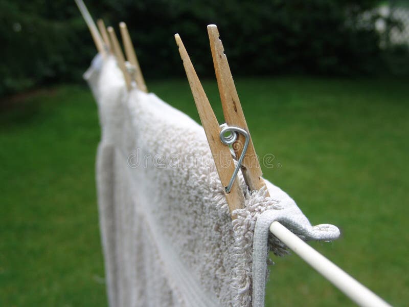 Clothes pins on line stock photo. Image of towel, linen 5852120