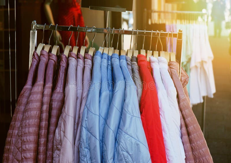 Clothes Rack with Ladieswear Spring Fashion Jackets Hanging Outside ...