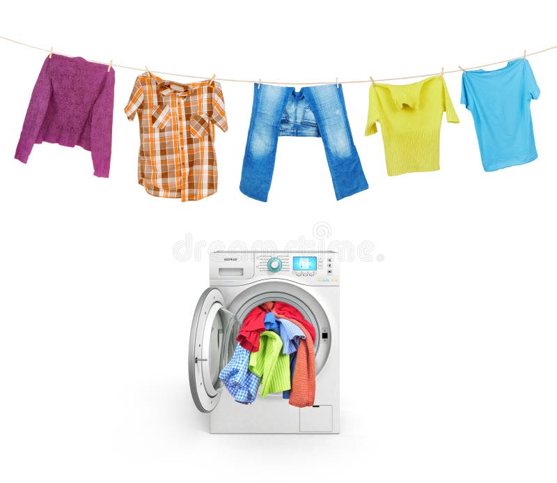 Clothes on a Rope with a Washing Machine Stock Photo Image of hygiene