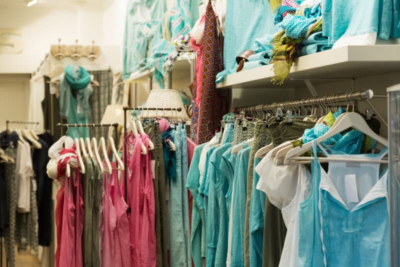 Clothes Shop with Blue Dresses Stock Image Image of commerce, inside 46990585
