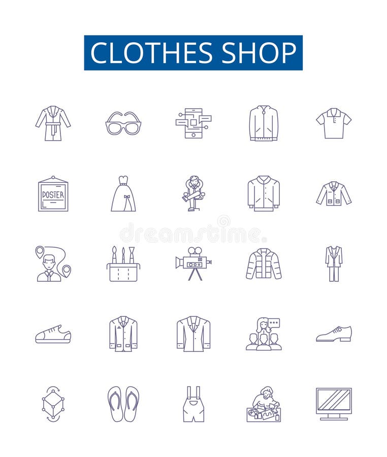 Clothes Shop Line Icons Signs Set. Design Collection of Clothing, Shop ...