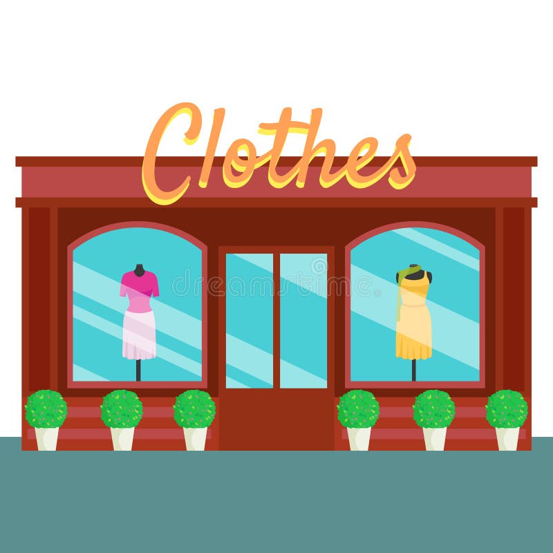 Clothes Shop And Store, Building Front Flat Style. Vector