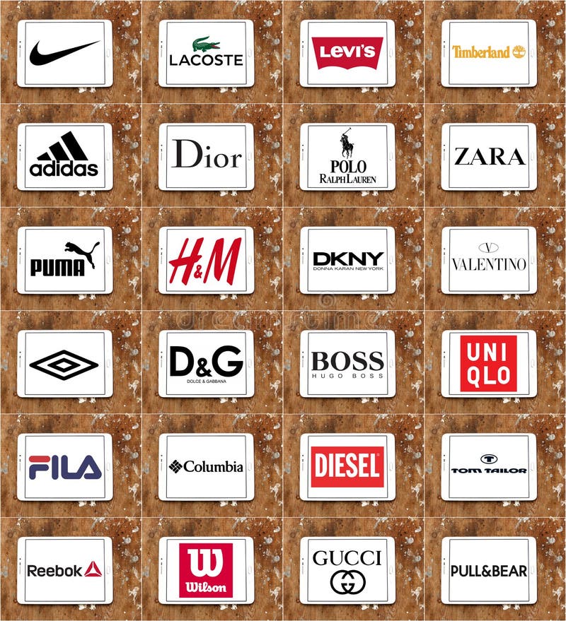 Clothing brands and logos editorial 