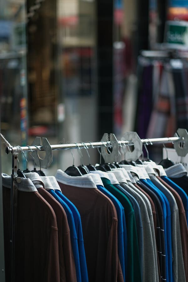 Clothes Hanging on a Hanger in a Shopping Center Stock Photo - Image of ...