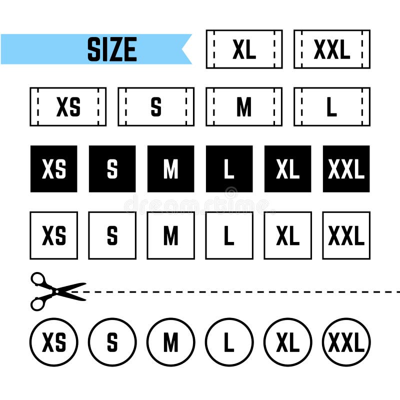 Clothing Sizes Labels. Symbols S, M, L, XL, XXL Stock Vector - Illustration  of measure, large: 235506562