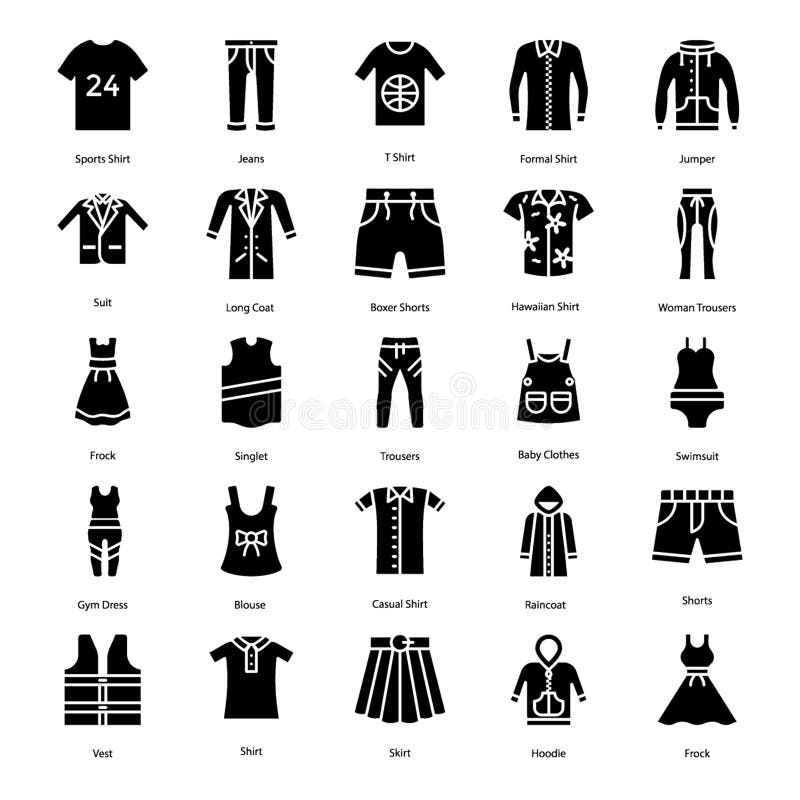 Clothing Solid Icons Pack stock vector. Illustration of woman - 153400251