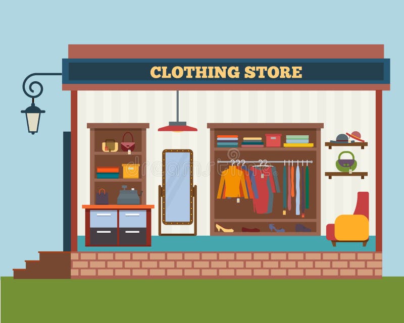 Clothing Store. Man And Woman Clothes Shop Stock Vector - Illustration
