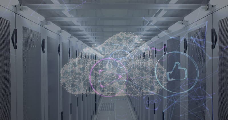 εικονίδιο cloud σε κενό δωμάτιο διακομιστή απόθεμα βίντεο