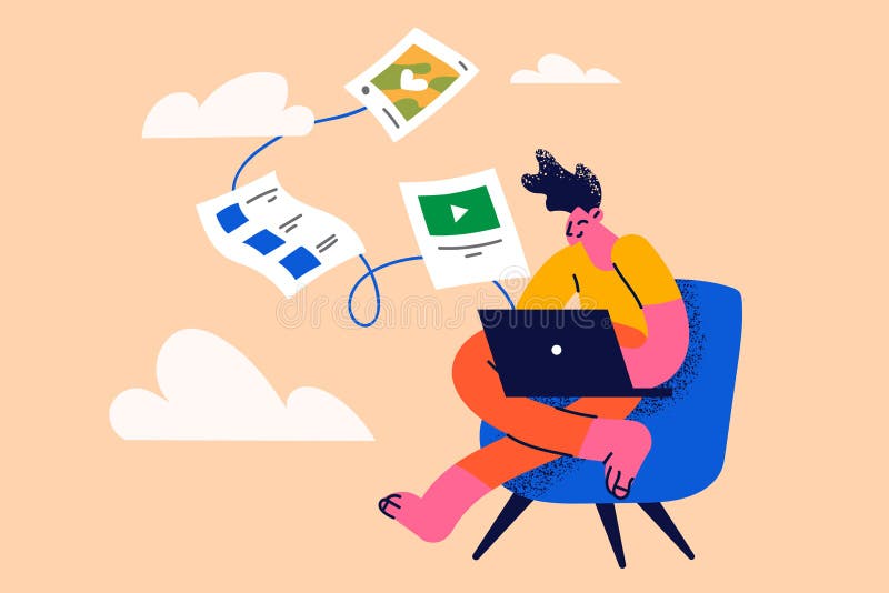 Cloud backup and database synchronization concept vector illustration