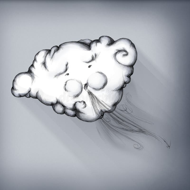 Drawing Of A Cloud With Face Blowing A Wind Stock Illustration Illustration of gray