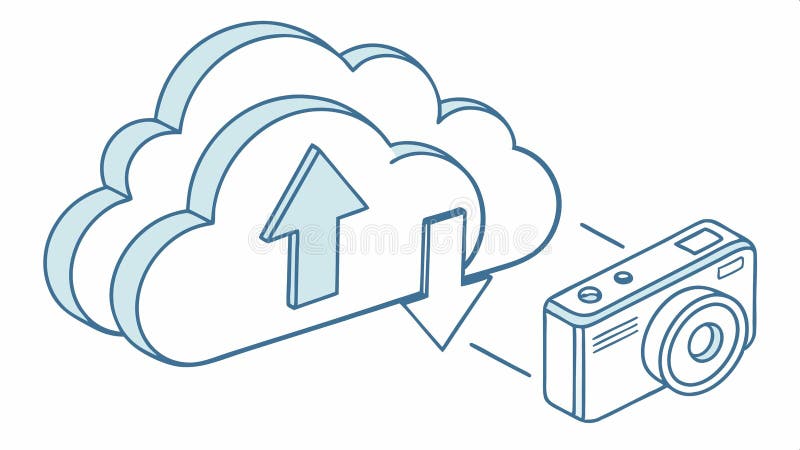 Cloud camera upload icon, cloud photo and media storage symbol vector design Generative AI stock illustration