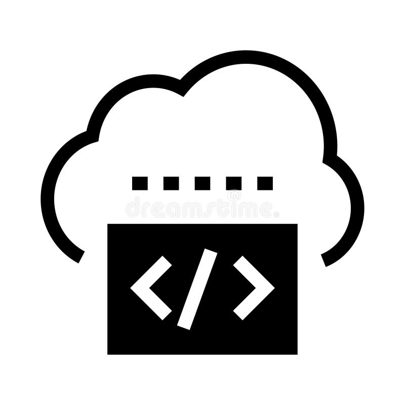 Cloud coding glyphs icon stock illustration