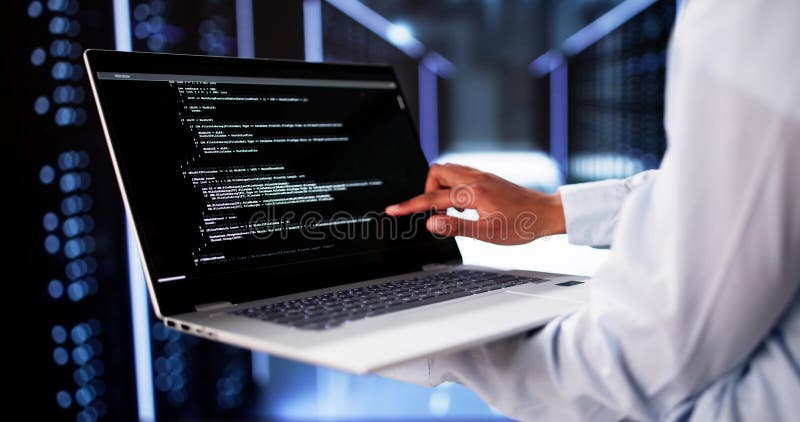 Cloud Computer Engineer Coding In Server Room In Data Center royalty free stock photo