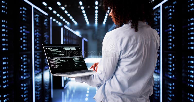 Cloud Computer Engineer Coding In Server Room In Data Center royalty free stock image
