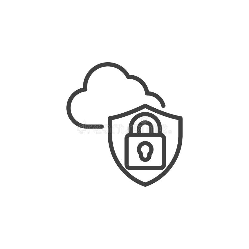 Cloud computer protection line icon. Cloud and shield linear style sign for mobile concept and web design. Data storage security outline vector icon. Symbol, logo illustration. Vector graphics