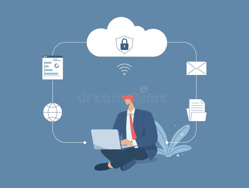 Τεχνολογία υπηρεσίας cloud computing, διακομιστής, έννοια αποθήκευσης και ασφάλειας cloud, Ασφαλής σύνδεση, Αποθήκευση σημαντικών απεικόνιση αποθεμάτων