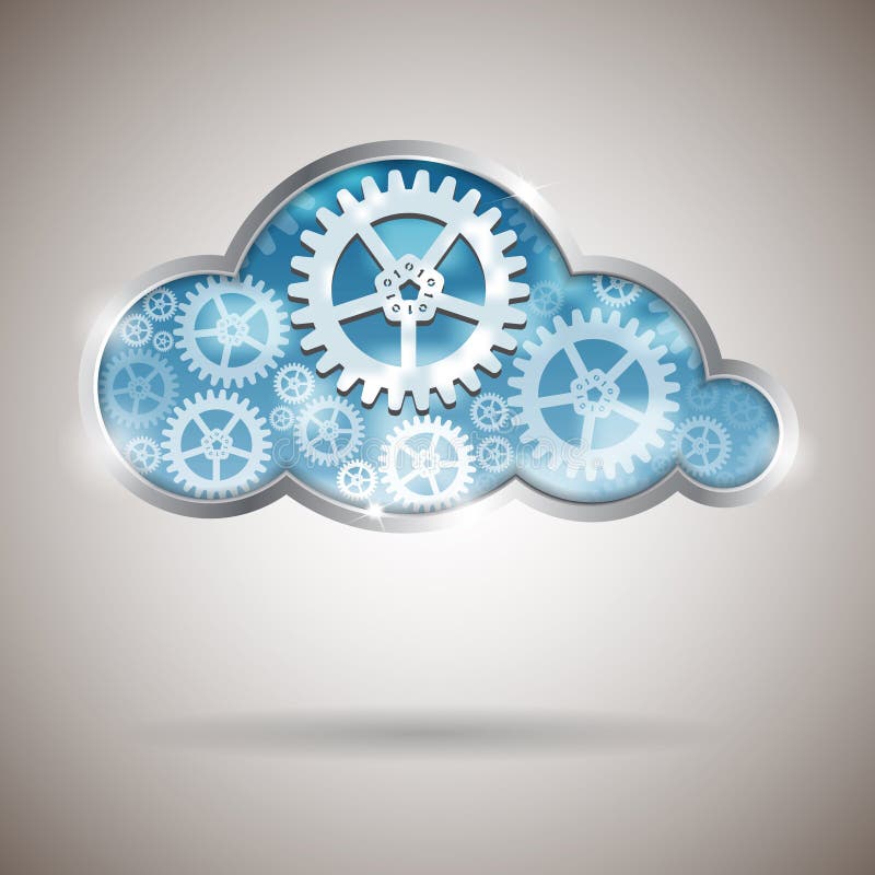 Cloud computing abstract illustration with gear wheels stock illustration Cloud computing abstract illustration with gear wheels stock illustration