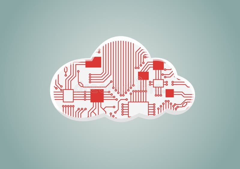 Cloud computing as example for digitilization - illustration of cloud with computer processor royalty free illustration