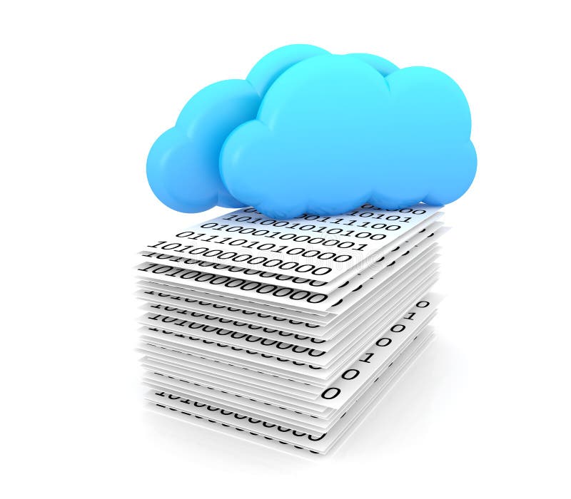 Cloud computing, binary code. 3d image renderer. Binary sheet illustrations