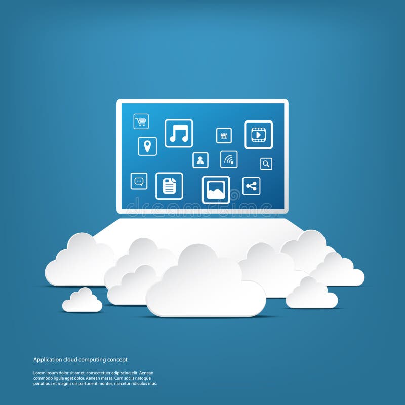 Cloud computing business concept with computer and vector illustration