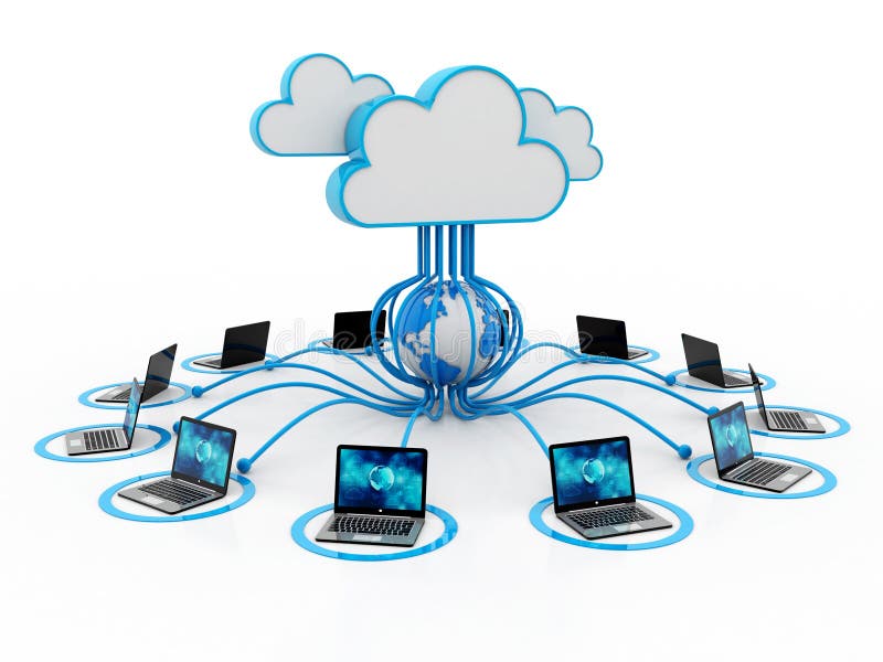 Cloud Computing, Cloud with Computer in abstract technology background. 3d render royalty free illustration