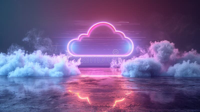 Τεχνολογία Cloud Computing, Φουτουριστικοί διακομιστές δικτύου Cloud Computing, Εικονίδιο Cloud Computing στοκ φωτογραφία με δικαίωμα ελεύθερης χρήσης