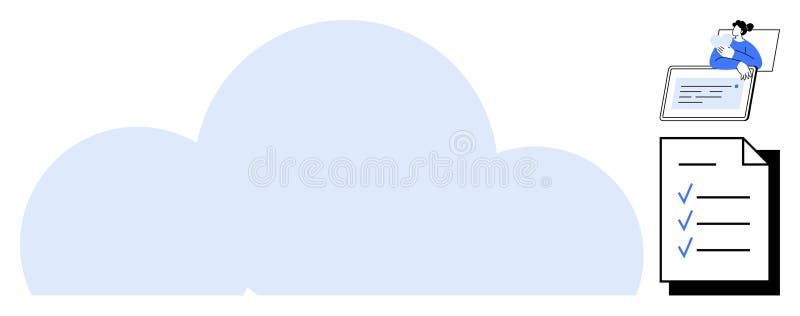 Cloud Computing Concept with Checklist and Laptop User Illustration for Data Organization and Management vector illustration