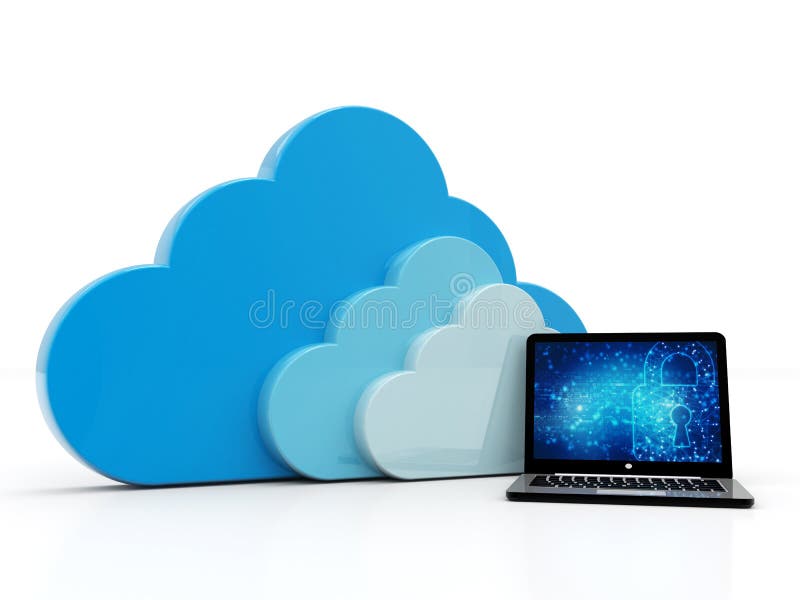 Cloud with Computer in white background. Cloud Computing. 3d render vector illustration