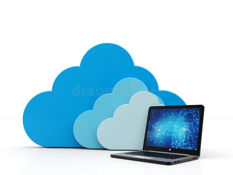 Cloud with Computer in white background. Cloud Computing. 3d render. Cloud Computing Concept.