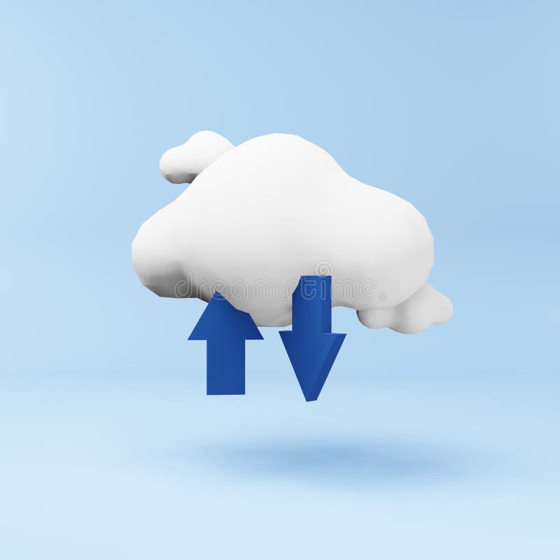 Cloud computing concept. 3d render illustration of cloud and arrow upward and downward represent data stock illustration
