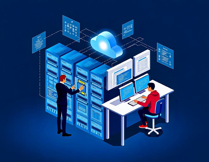 Cloud computing concept design. Devices connected to the cloud stock illustration