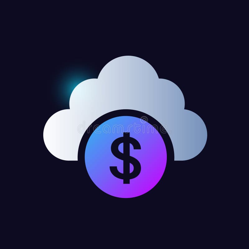 Cloud computing concept dollar symbol glowing neon icon banking icons for ui and ux website or mobile app vector illustration