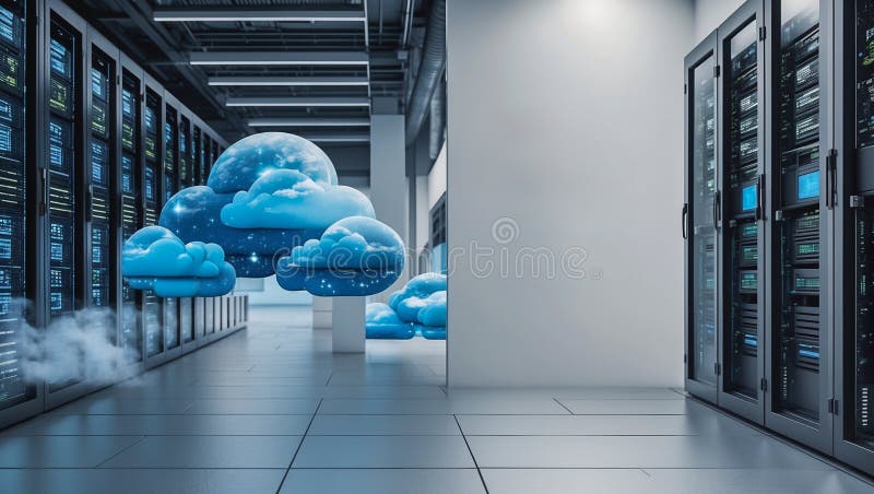 Cloud Computing Concept in a High-Tech Data Center stock illustration